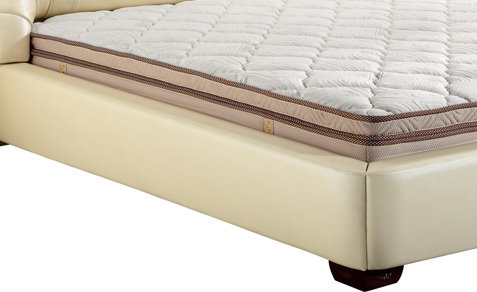 床頭豪華實木框架皮床，天然環保高回彈超力棉皮床，東莞皮床生產東寶床墊